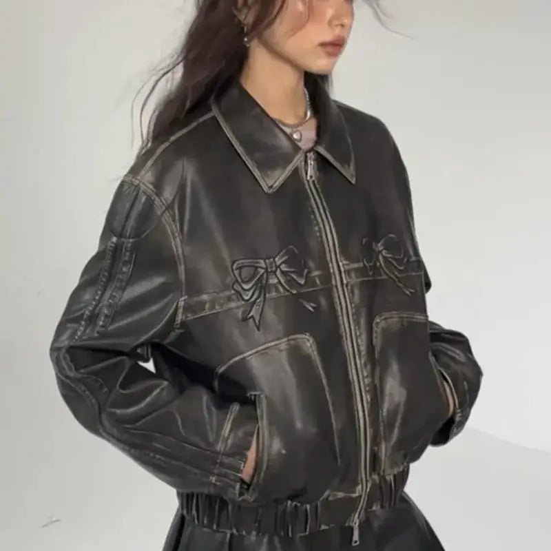 Babydoll Pleather Moto Jacket for Pastel Goth Style Enthusiasts - Cosparty