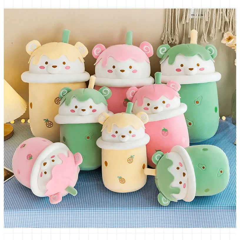 Beary Boba Plush Toys in Strawberry, Pineapple, and Avocado Flavors - Cosparty