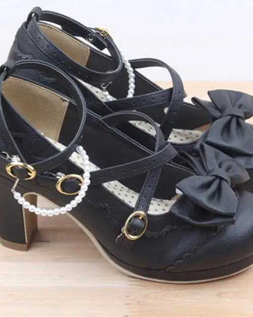 Beautiful Sweet Lolita Heels with Pearls and Bows - Cosparty