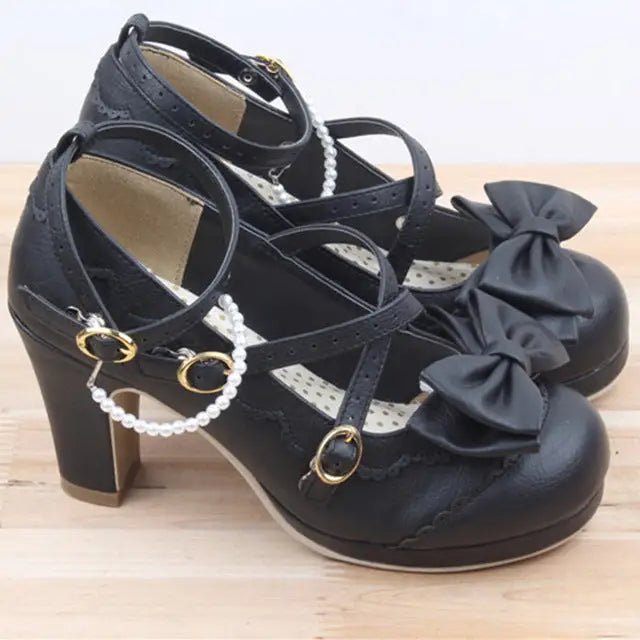 Beautiful Sweet Lolita Heels with Pearls and Bows - Cosparty