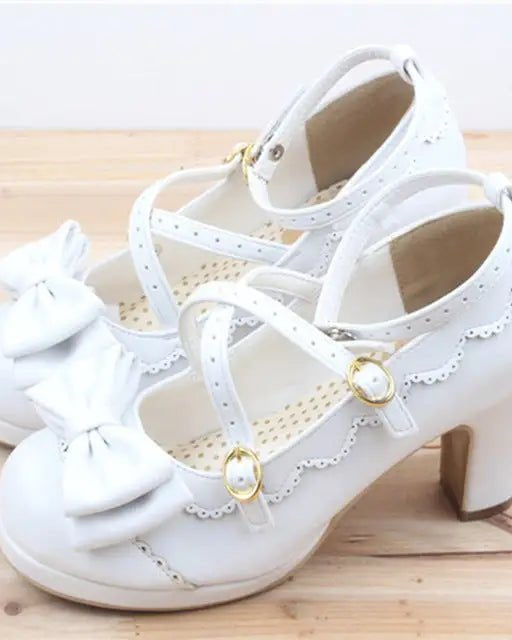 Beautiful Sweet Lolita Heels with Pearls and Bows - Cosparty