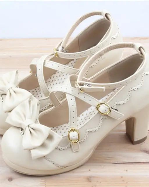 Beautiful Sweet Lolita Heels with Pearls and Bows - Cosparty