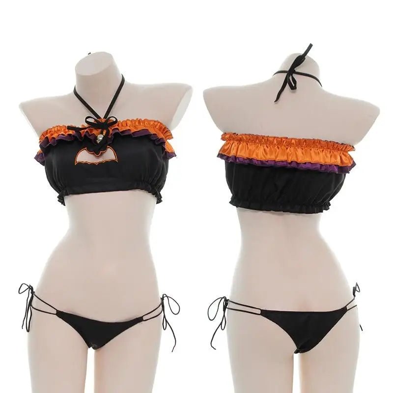 Black and Orange Halloween Lingerie Set for Spooky Cospartys - Cosparty