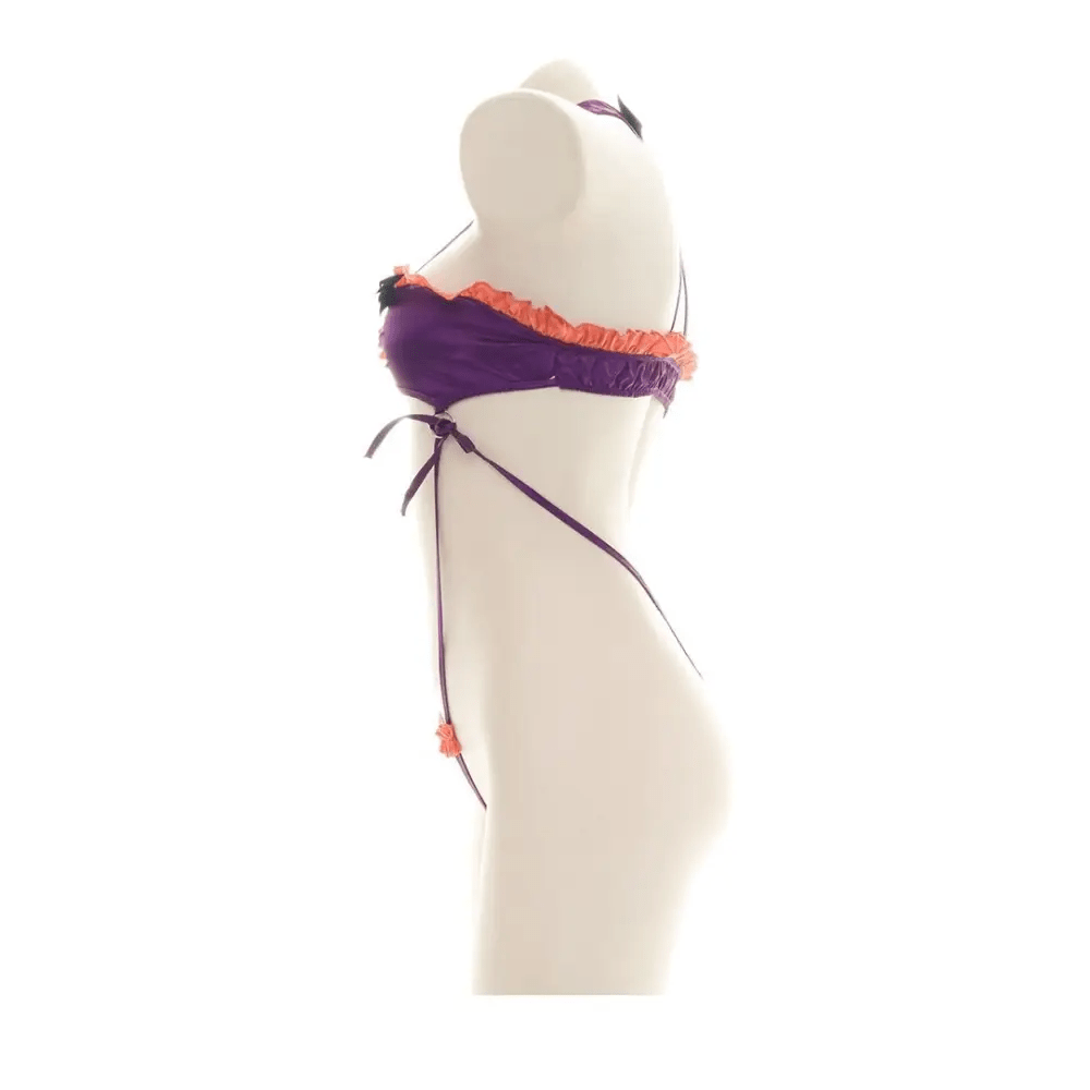Black and Purple Bat Inspired Ruffled Bikini Set - Cosparty