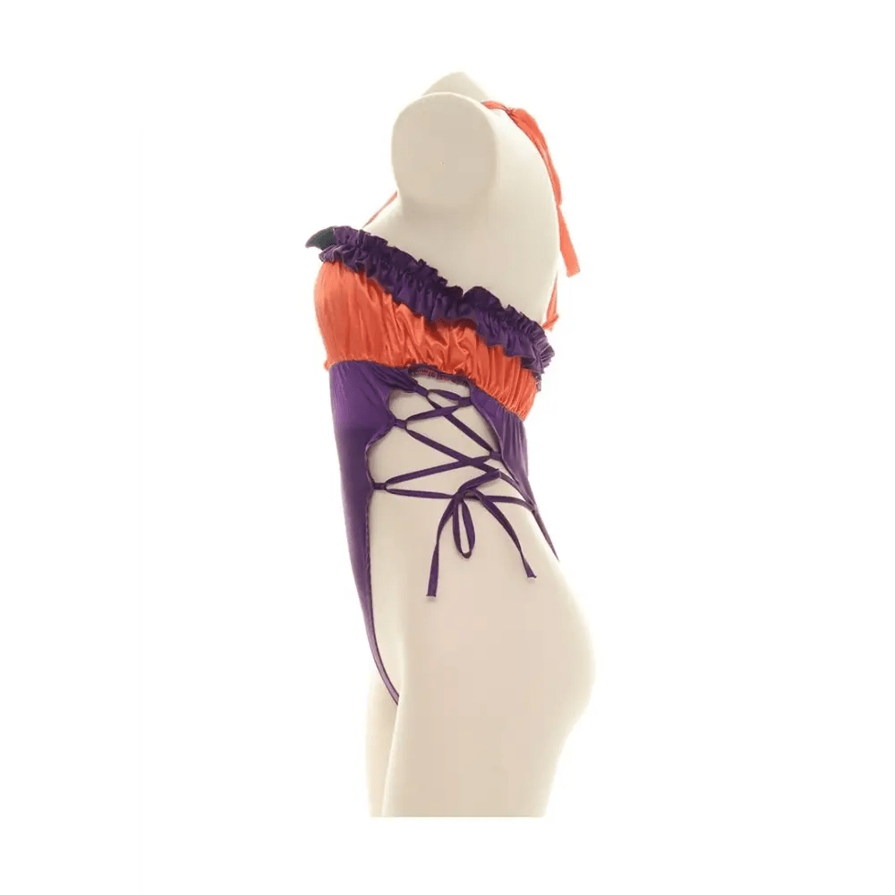 Black and Purple Bat Ruffled Monokin Bodysuit for Halloween - Cosparty