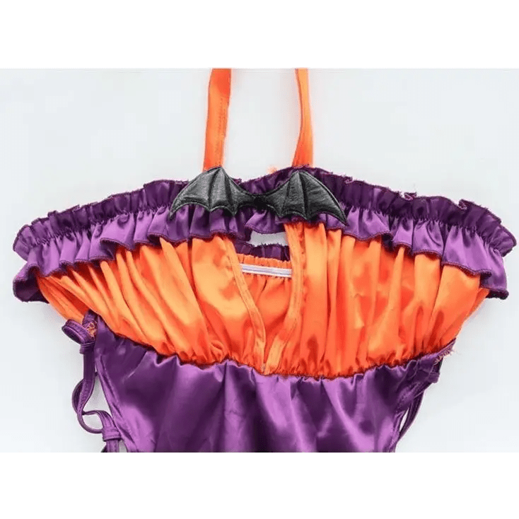 Black and Purple Bat Ruffled Monokin Bodysuit for Halloween - Cosparty