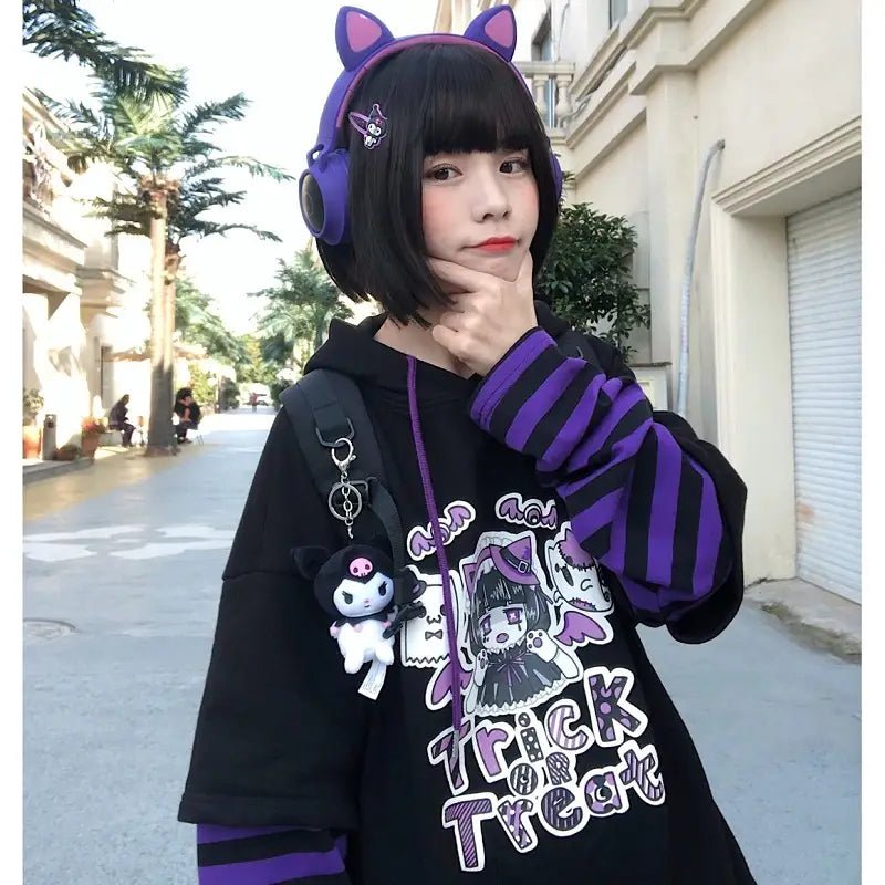 Black and Purple Trick or Treat Inspired Hoodie - Cosparty