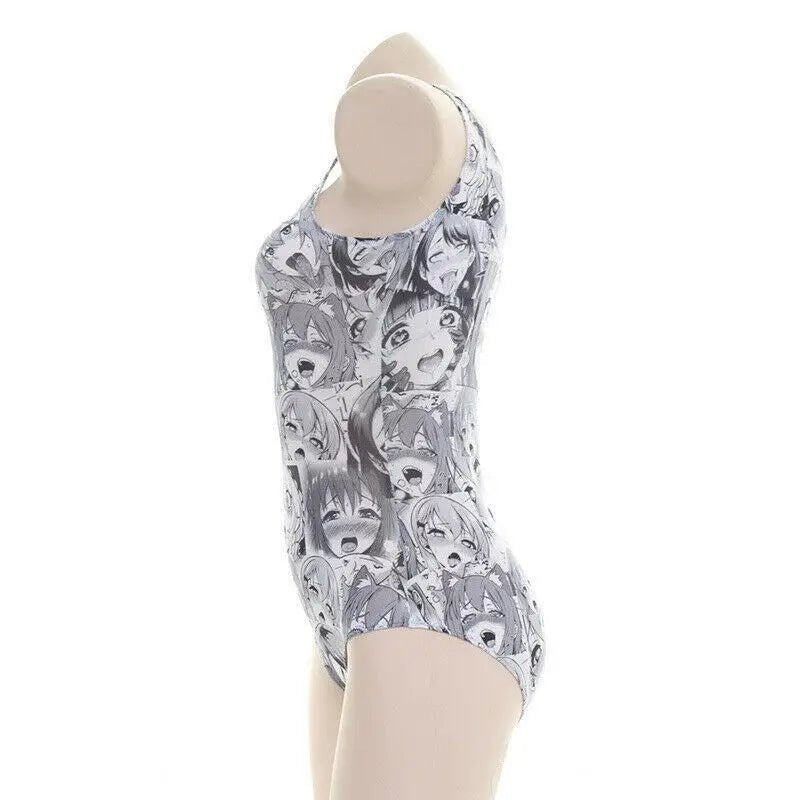 Black and White Ahegao Face One - Piece Bodysuit for Otaku Fans - Cosparty