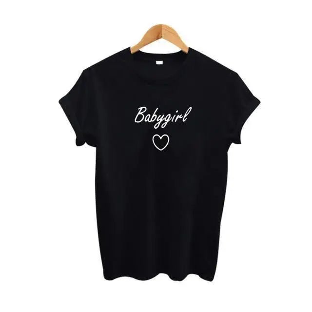 Black and White Baby Girl Tee with Heart Graphic - Cosparty