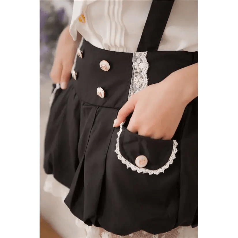 Black and White Bloomer - Style Shorts with Lace Ruffles and Pockets - Cosparty