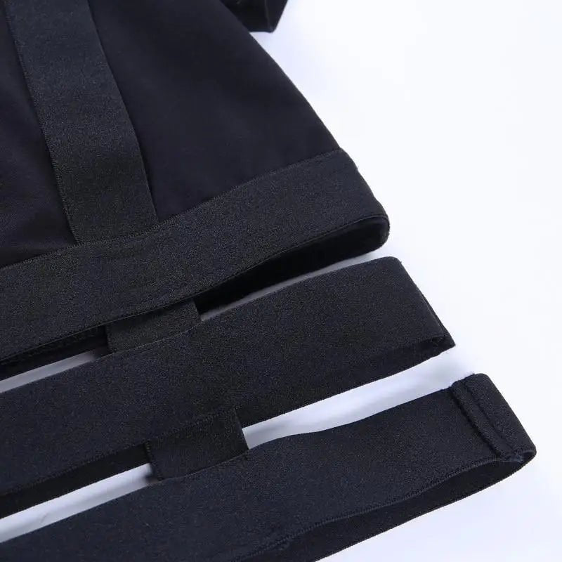 Black Baby Girl Crop Top with Suspender Harness for Gothic Style - Cosparty