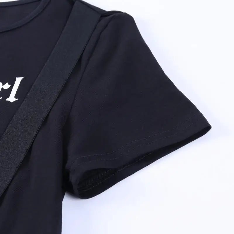 Black Baby Girl Crop Top with Suspender Harness for Gothic Style - Cosparty