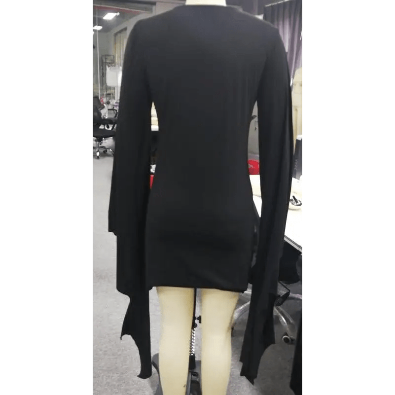 Black Gothic Forest Witch Dress with Flowy Wing Style Sleeves - Cosparty