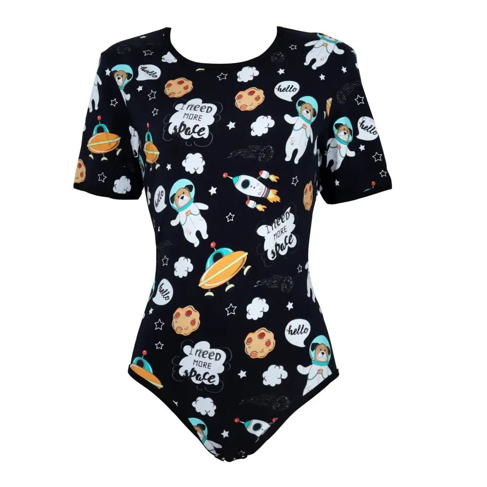 Black Outer Space Inspired Onesie with Size Chart for Kids - Cosparty