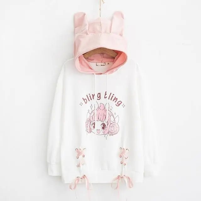 Bling Bling Bunny Anime Girl Hoodie in Pastel - Length 58cm - Cosparty