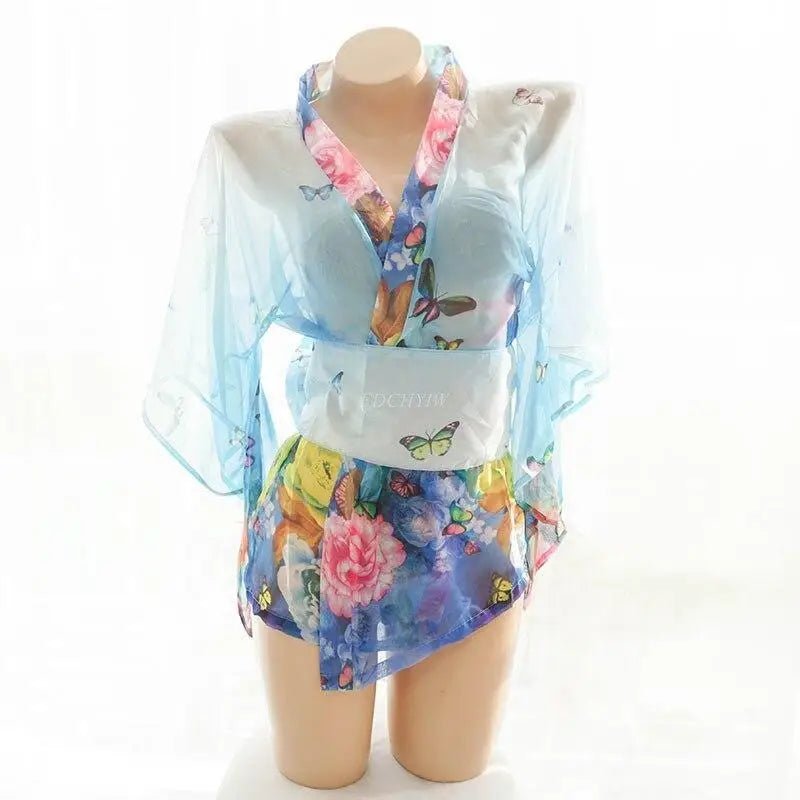 Blue Floral Butterfly Kimono Lingerie for a Seductive Look - Cosparty
