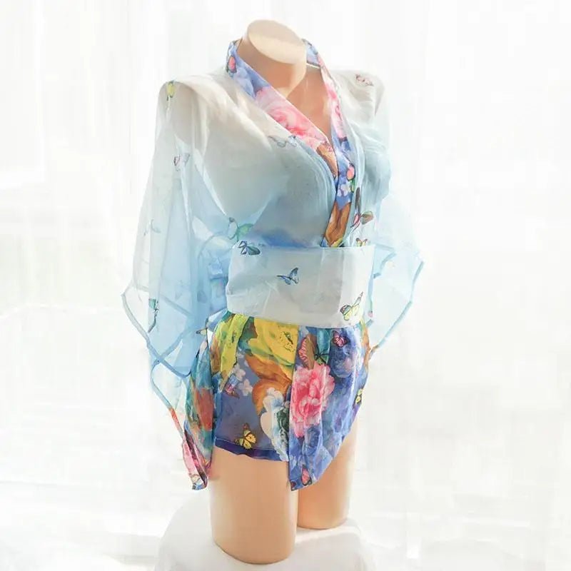 Blue Floral Butterfly Kimono Lingerie for a Seductive Look - Cosparty