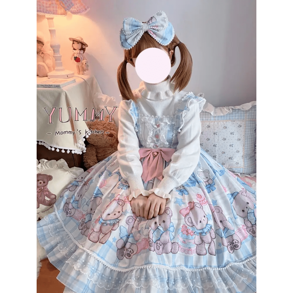 Blue or Pink Baby Teddy Bear Lolita Dress for Little Princesses - Cosparty