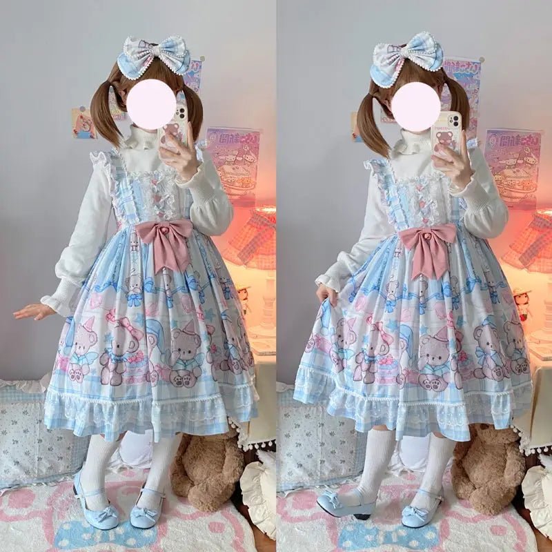 Blue or Pink Baby Teddy Bear Lolita Dress for Little Princesses - Cosparty
