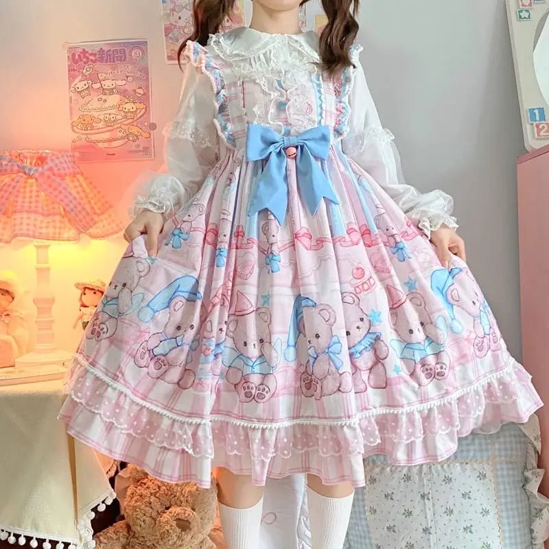 Blue or Pink Baby Teddy Bear Lolita Dress for Little Princesses - Cosparty