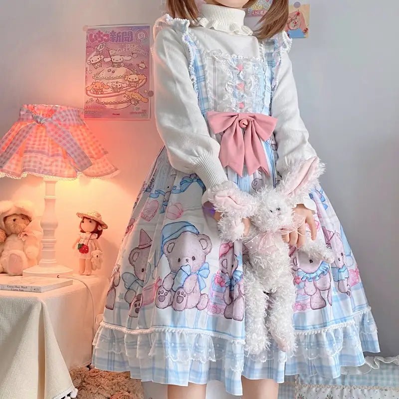 Blue or Pink Baby Teddy Bear Lolita Dress for Little Princesses - Cosparty