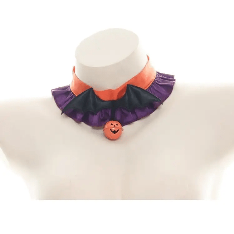 Bold Black and Purple Halloween Chokers with Pumpkins and Bat Wings - Cosparty