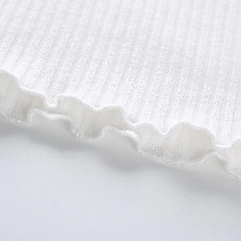 Bright White Knit Crop Top with Adorable Hand - Embroidered Eyes - Cosparty