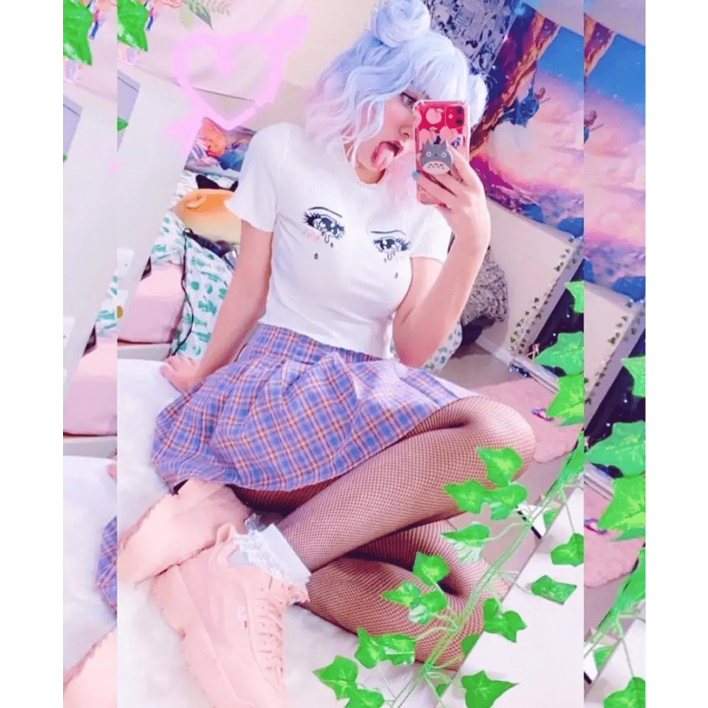 Bright White Knit Crop Top with Adorable Hand - Embroidered Eyes - Cosparty