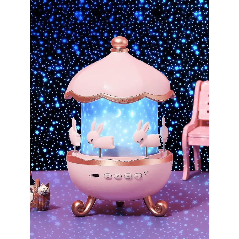 Bunny Carousel Projector Night Light for a Magical Nursery Atmosphere - Cosparty