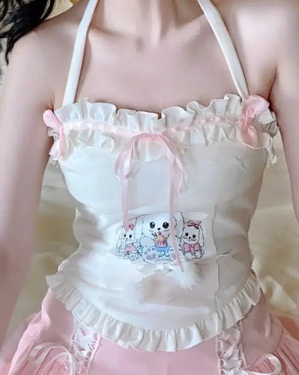 Bunny Tea Party Halter Top for Kawaii and Fairycore Lovers - Cosparty