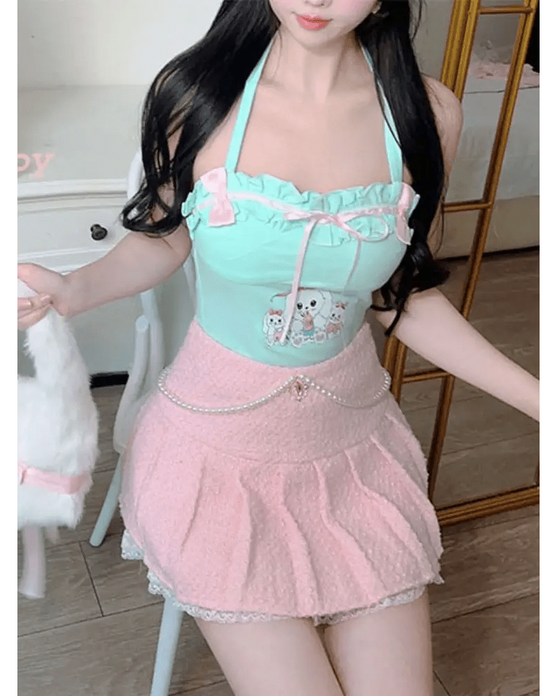 Bunny Tea Party Halter Top for Kawaii and Fairycore Lovers - Cosparty