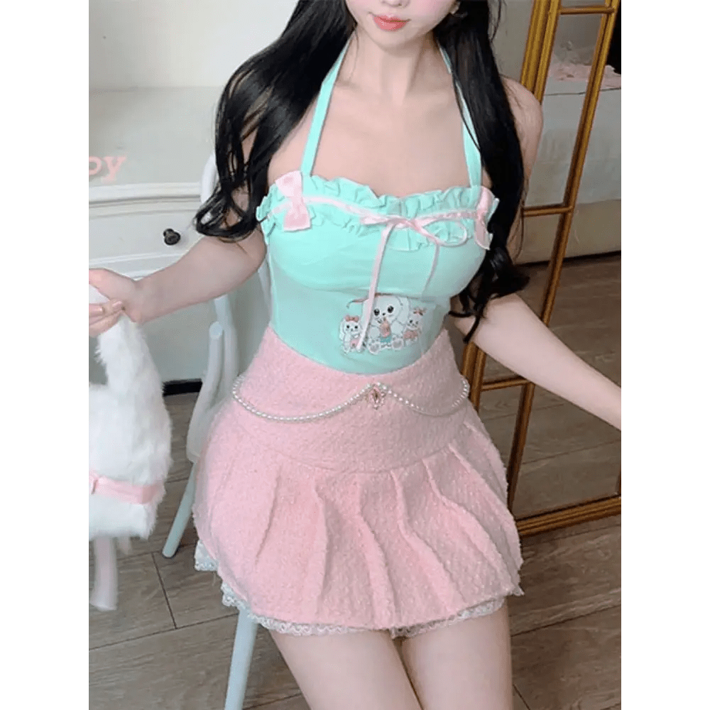 Bunny Tea Party Halter Top for Kawaii and Fairycore Lovers - Cosparty