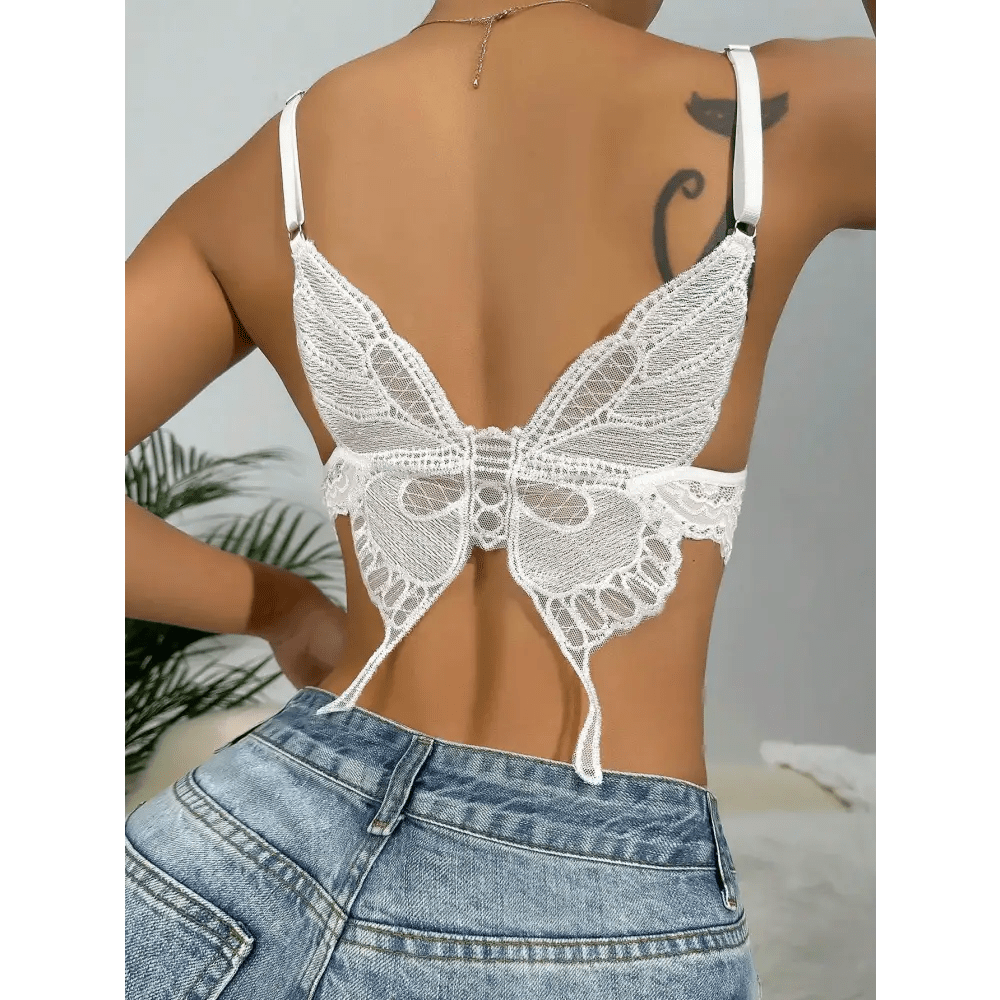 Butterfly Back Bralette with Lace and Silk Ribbon Lingerie Piece - Cosparty