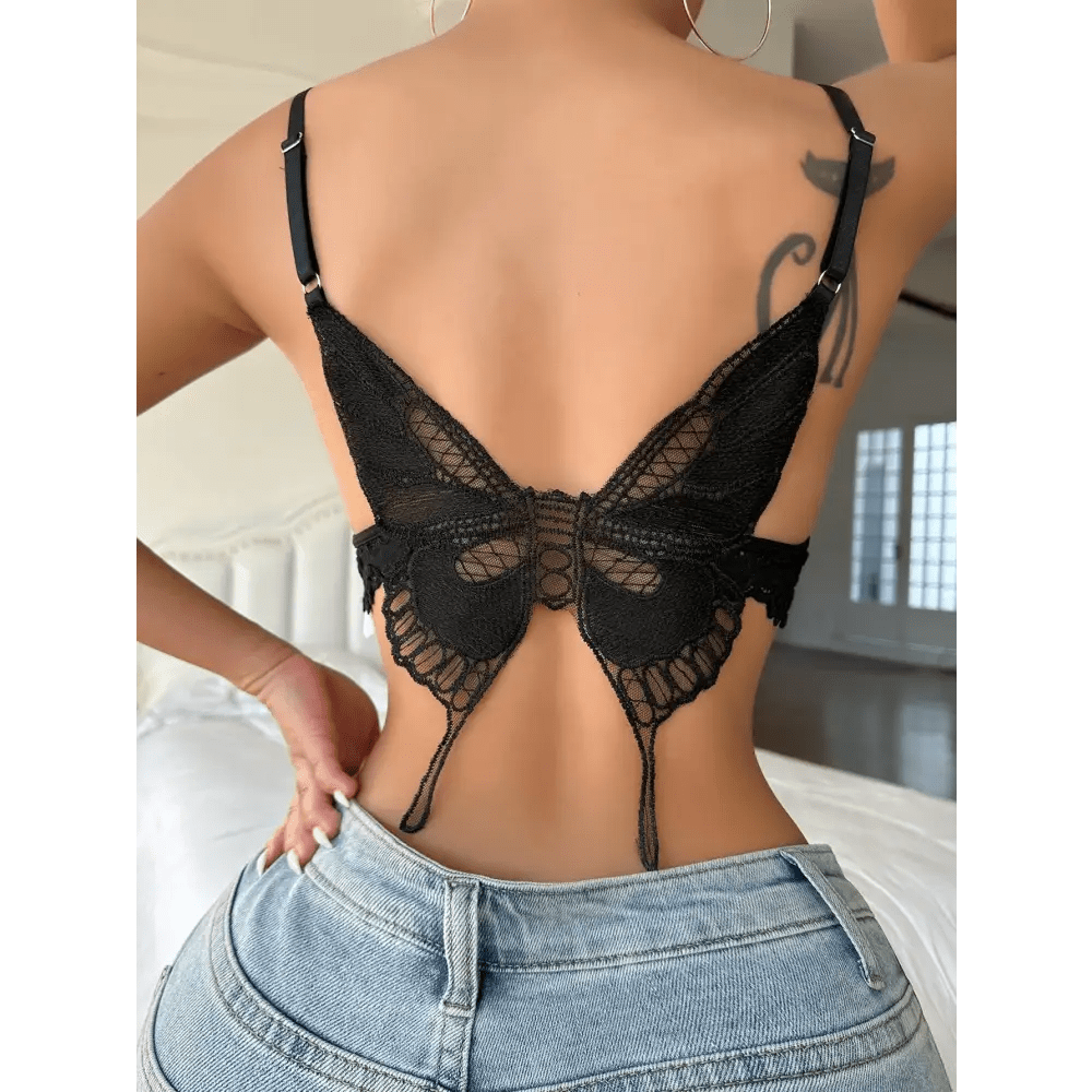 Butterfly Back Bralette with Lace and Silk Ribbon Lingerie Piece - Cosparty