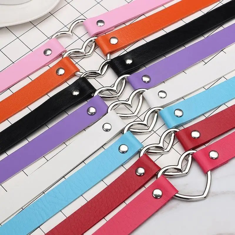 Candy Colored Heart Choker in Vegan Leather for Cosparty Fun - Cosparty