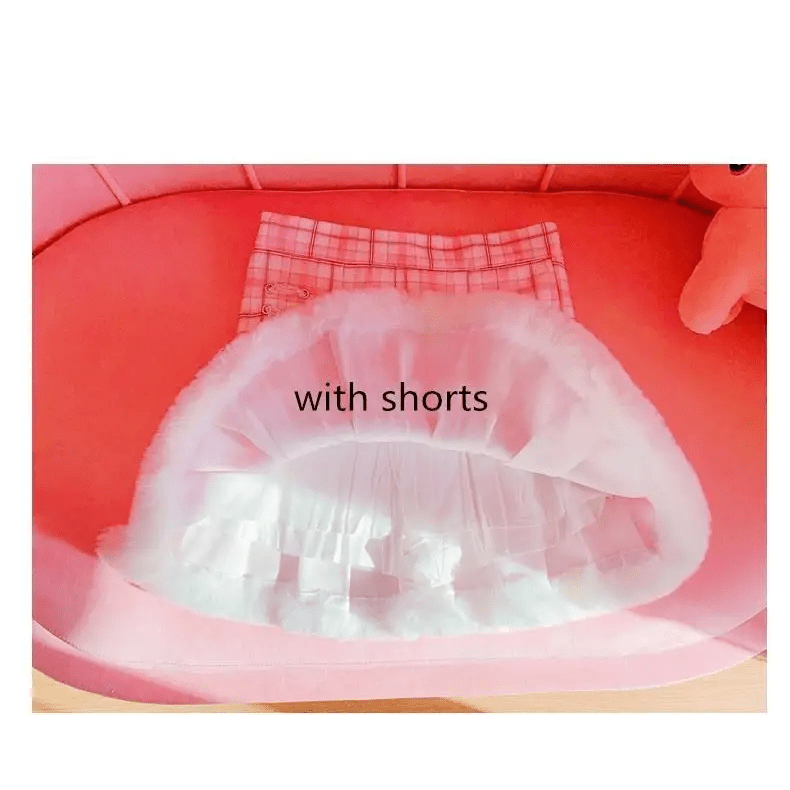 Candy Colored Pink Plaid Lolita Skirt with Fur - Lined Trim - Cosparty