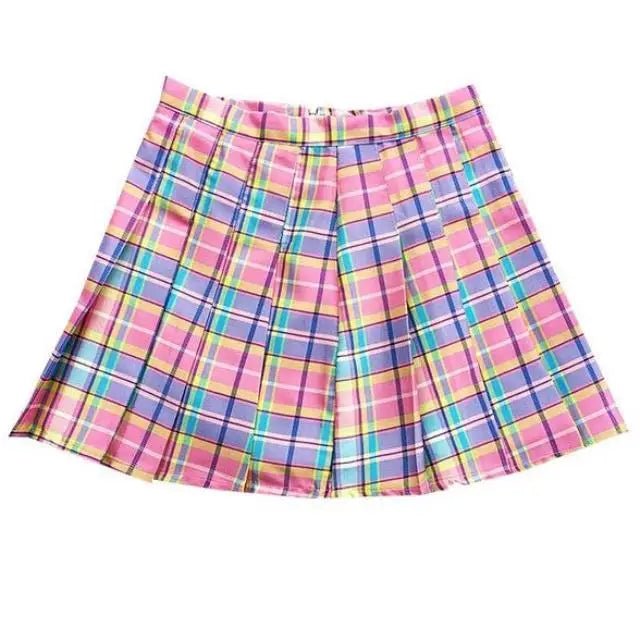 Candy Colored Plaid Skirt with Yellow Color Accents and Pleats - Cosparty