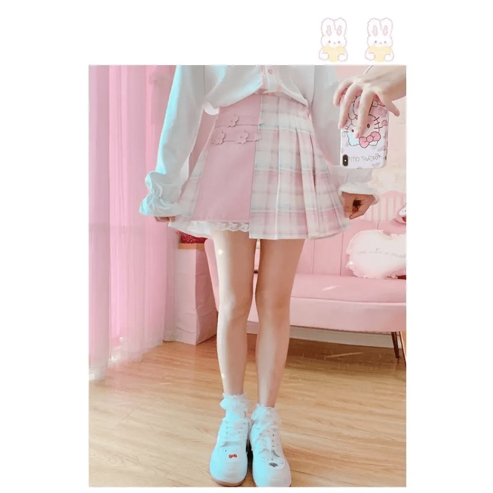 Candy Colored Purple Plaid Flower Lolita Skirt with Chain - Cosparty