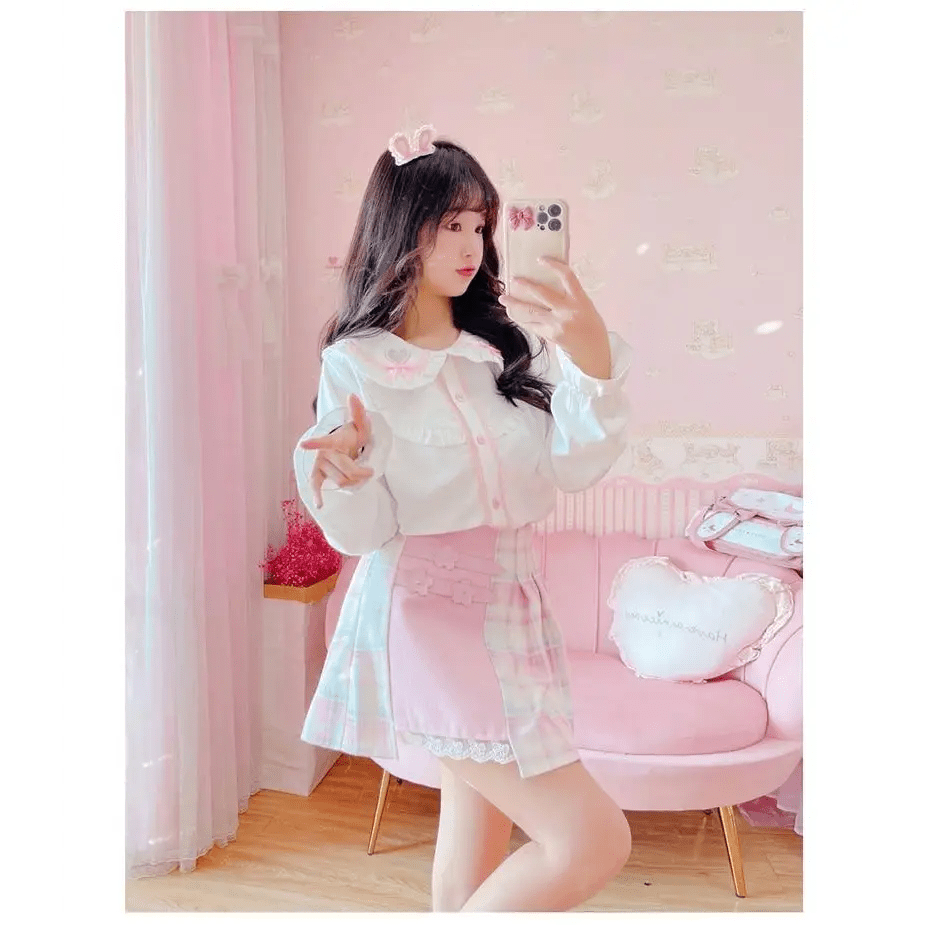 Candy Colored Purple Plaid Flower Lolita Skirt with Chain - Cosparty