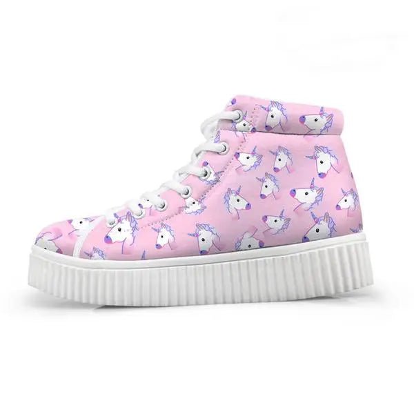 Canvas Hi Top Unicorn Pattern Shoes with Comfortable Wedge Heel - Cosparty