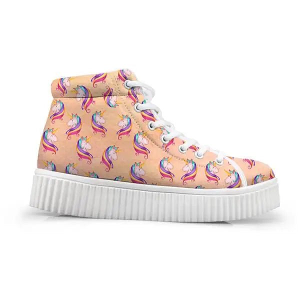 Canvas Hi Top Unicorn Pattern Shoes with Comfortable Wedge Heel - Cosparty