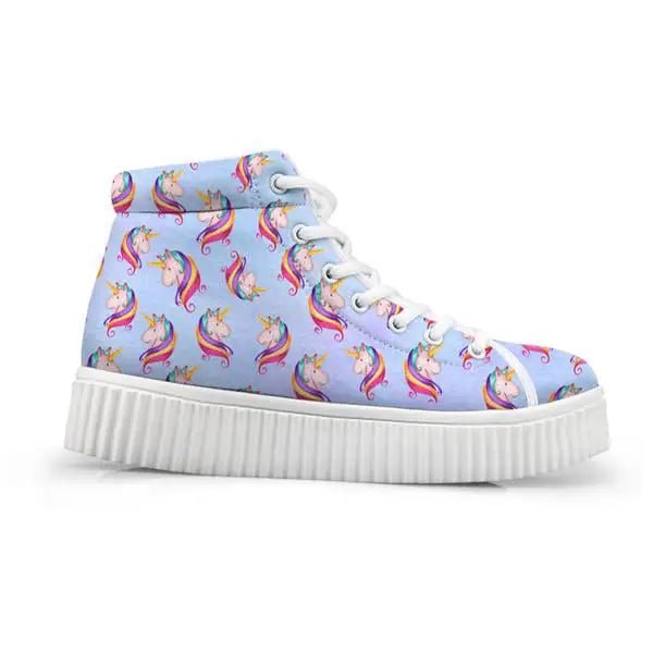 Canvas Hi Top Unicorn Pattern Shoes with Comfortable Wedge Heel - Cosparty