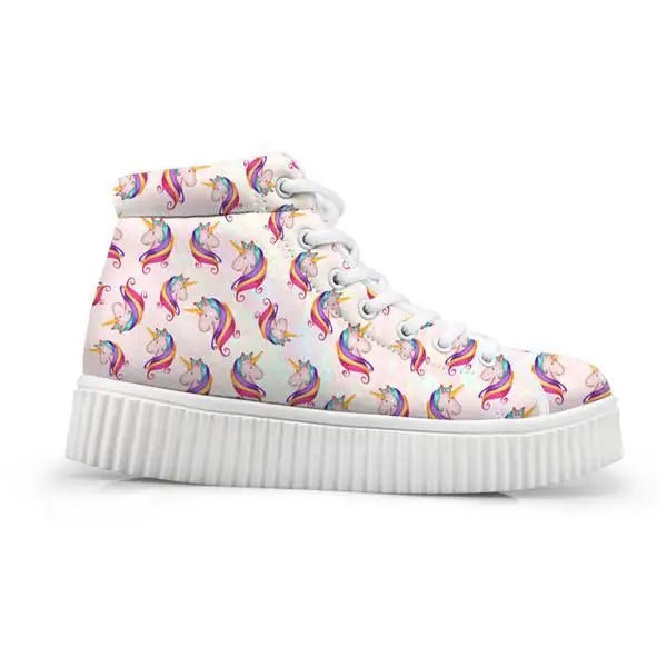 Canvas Hi Top Unicorn Pattern Shoes with Comfortable Wedge Heel - Cosparty