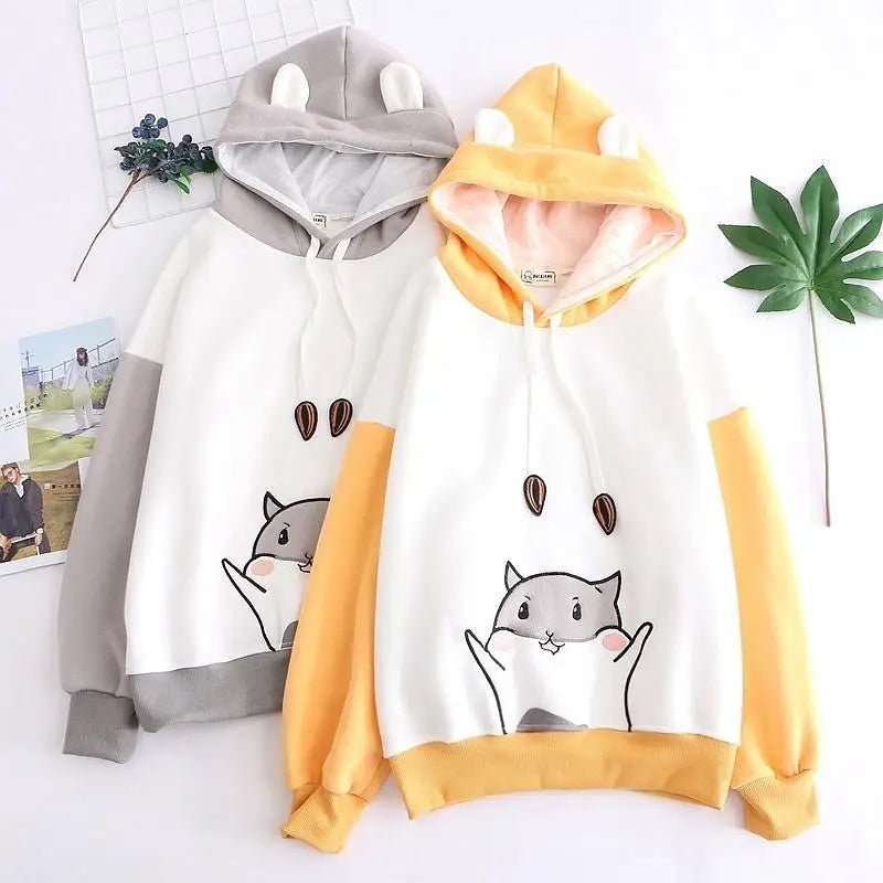 Cat - Eared Hamster Hoodie with Sunflower Seeds for Kawaii Fashion - Cosparty