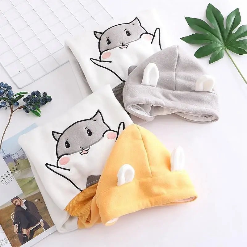 Cat - Eared Hamster Hoodie with Sunflower Seeds for Kawaii Fashion - Cosparty