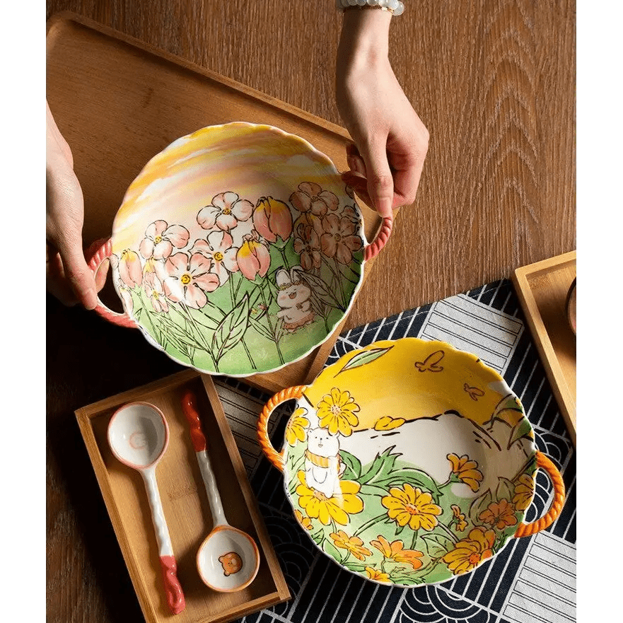 Charming Ceramic Bowls with Bunny or Bear in Autumn Fields Design - Cosparty