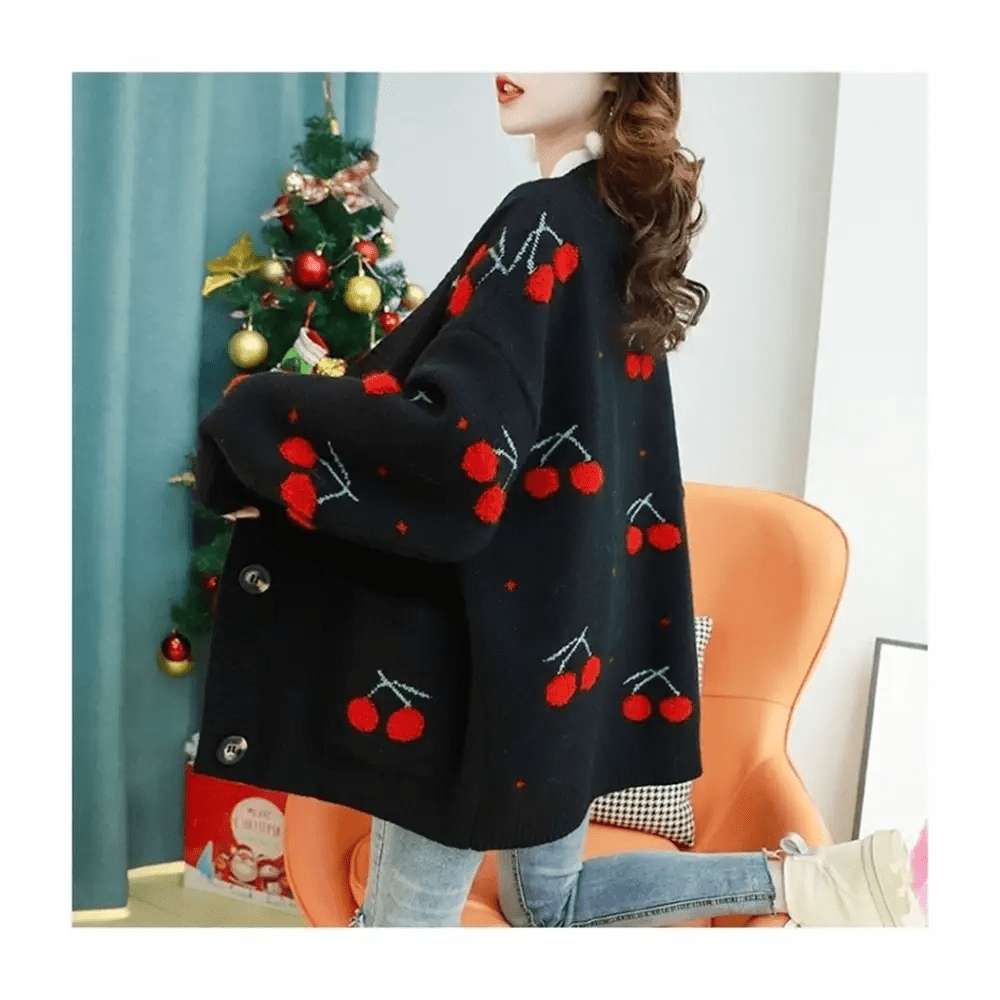 Cherry Cardigan with Adorable Embroidery and Luxurious Knit Material - Cosparty
