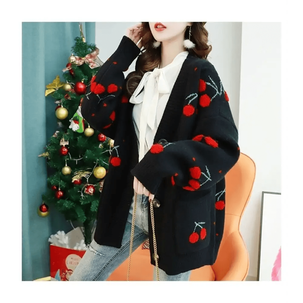 Cherry Cardigan with Adorable Embroidery and Luxurious Knit Material - Cosparty