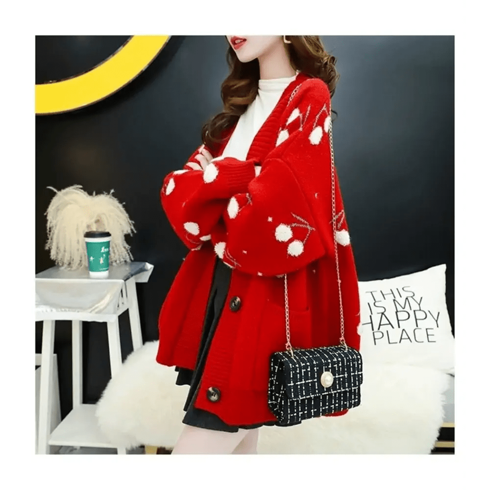 Cherry Cardigan with Adorable Embroidery and Luxurious Knit Material - Cosparty