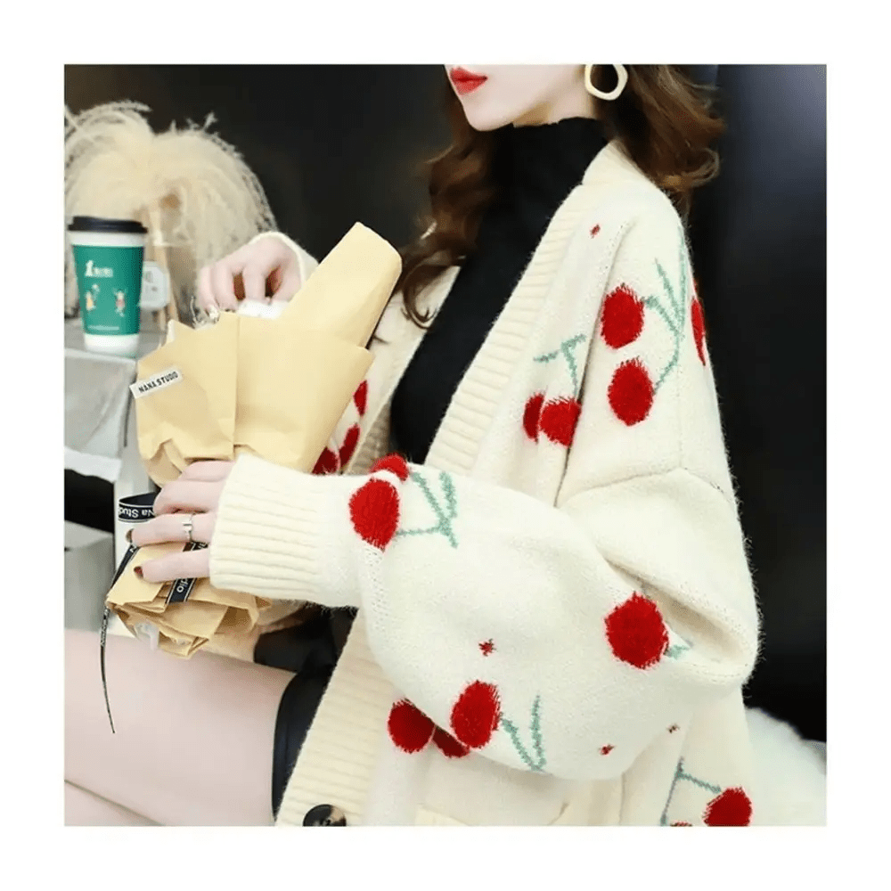 Cherry Cardigan with Adorable Embroidery and Luxurious Knit Material - Cosparty